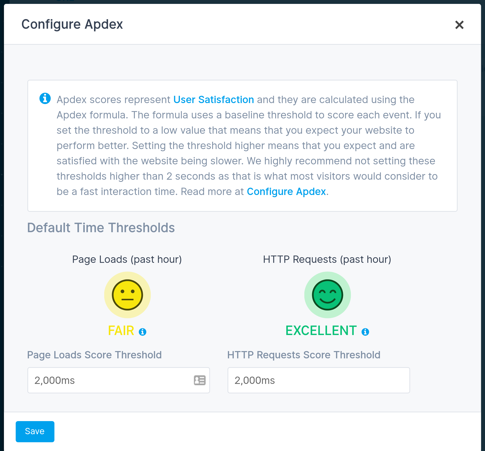 Experience Configure Apdex Form