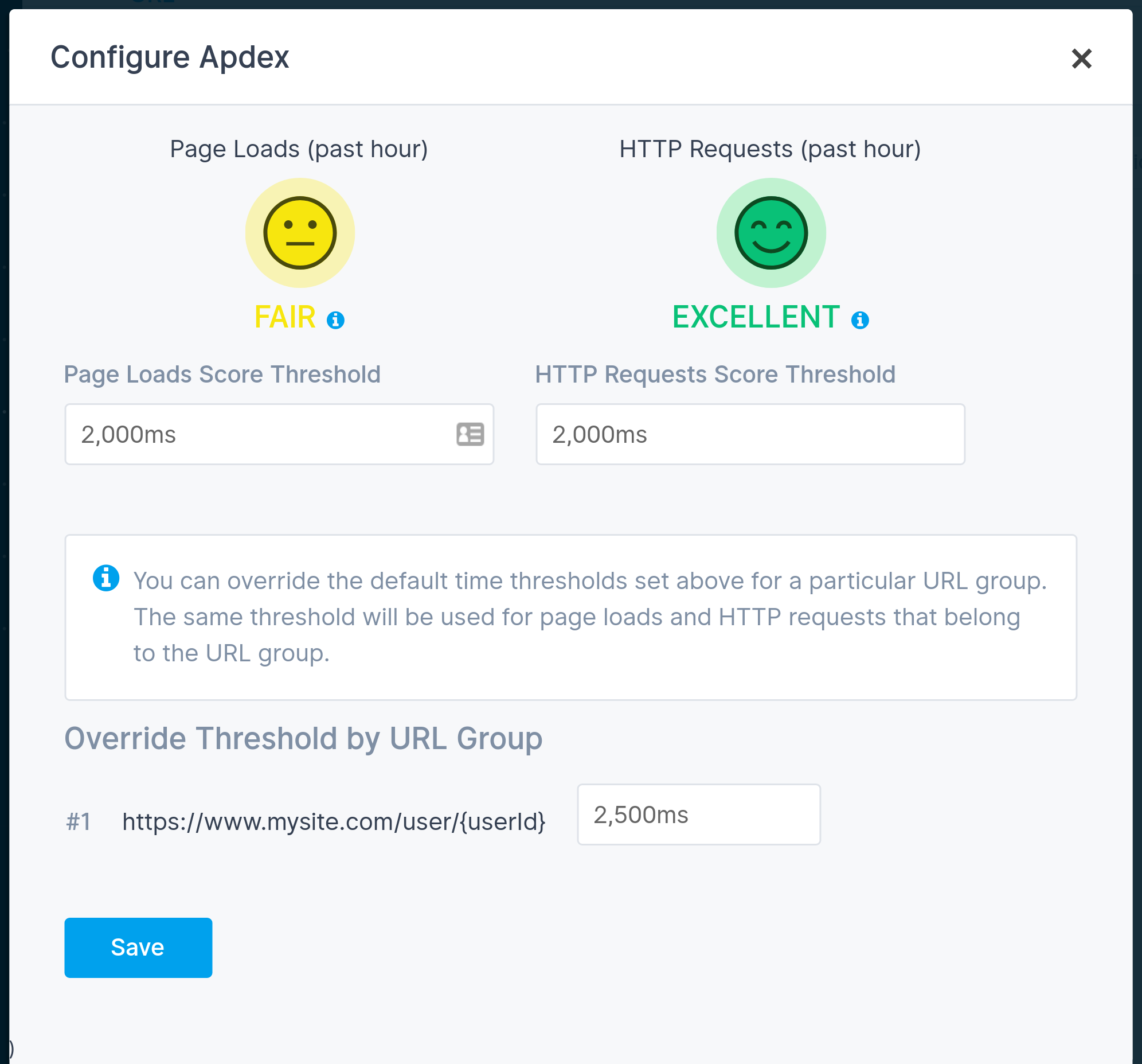 Experience Configure Apdex Form