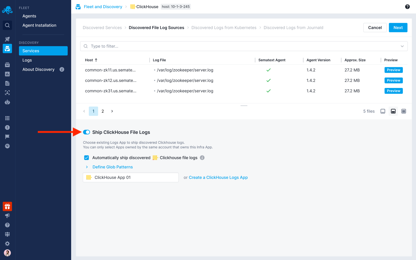 Sematext Discovery Automatic Log Shipping