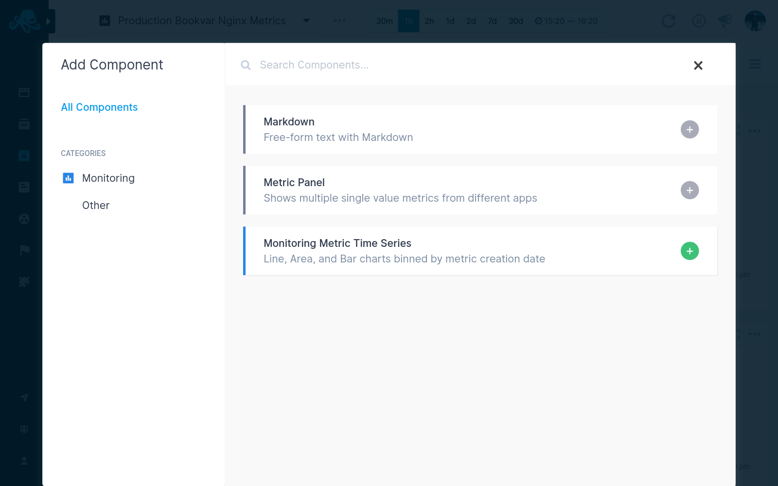 Sematext Cloud Monitoring - Add Metric Component