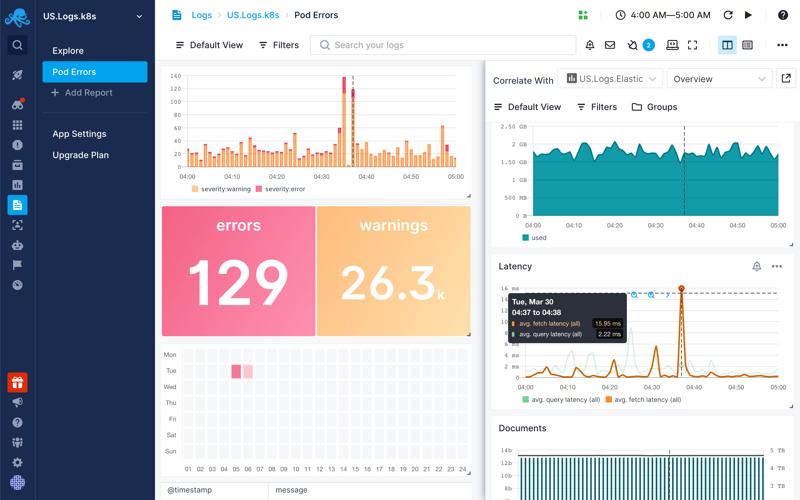 Correlate Logs with Monitoring in Split Screen