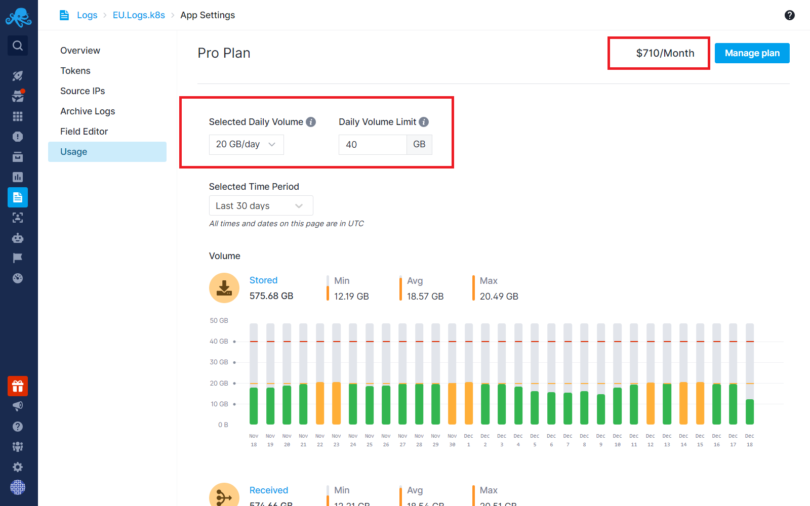 Logs Usage Daily Limits