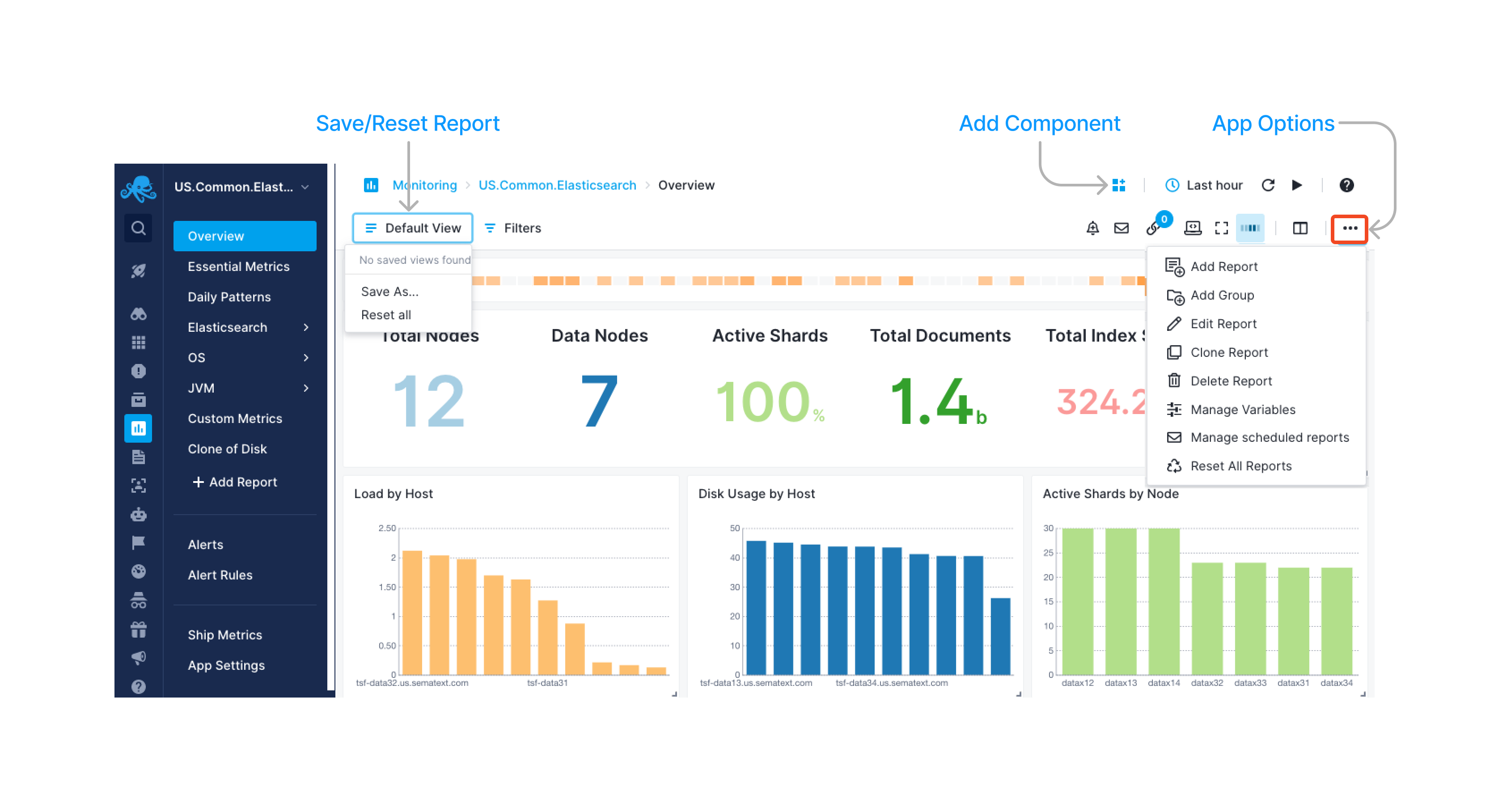 Sematext Monitoring App Options UI screen