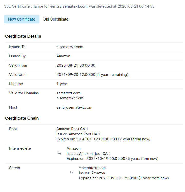 Certificate change report