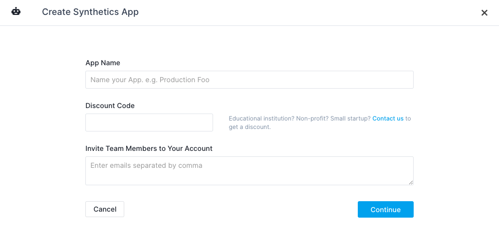 Create Synthetics App Form