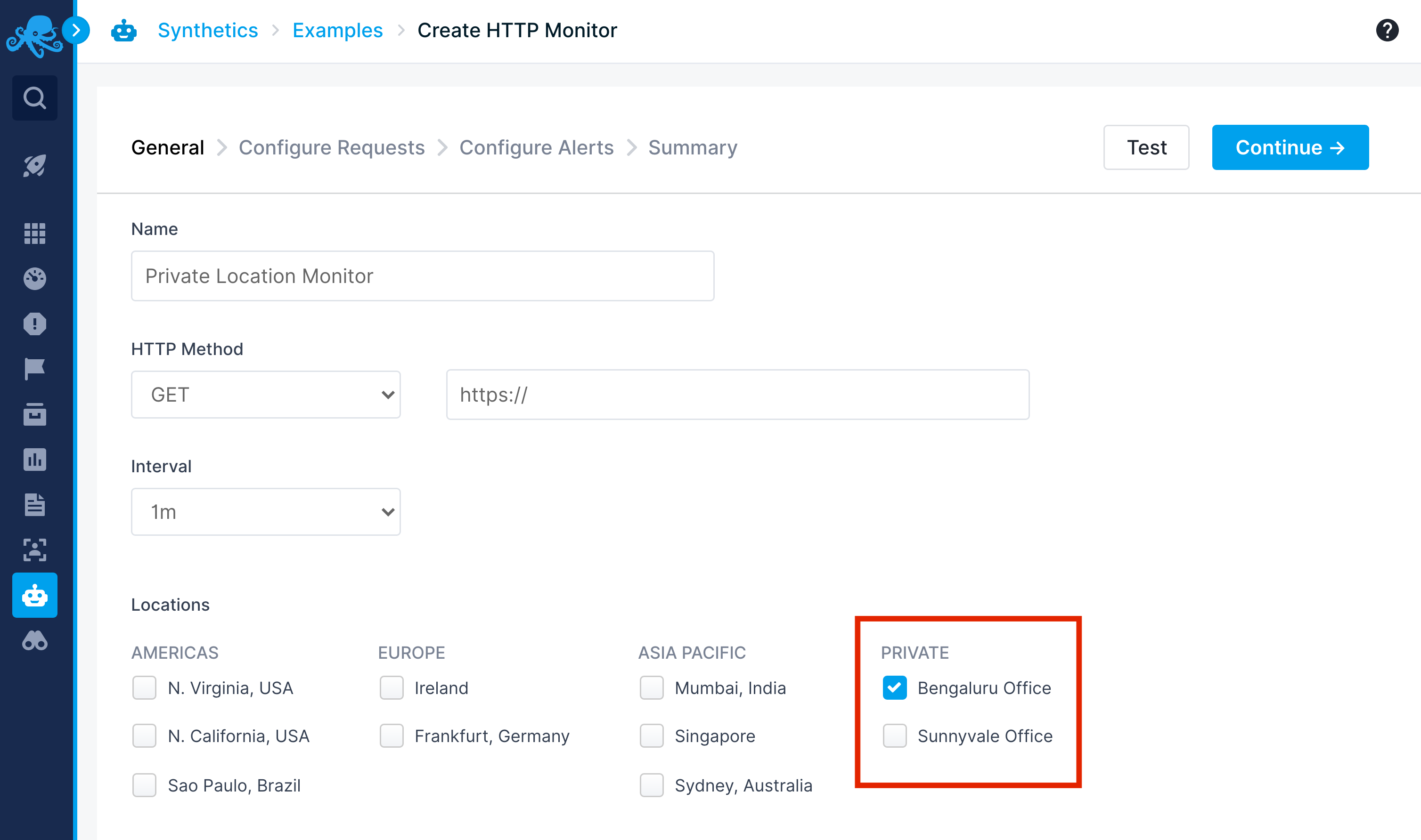 Create Monitor with Private Location