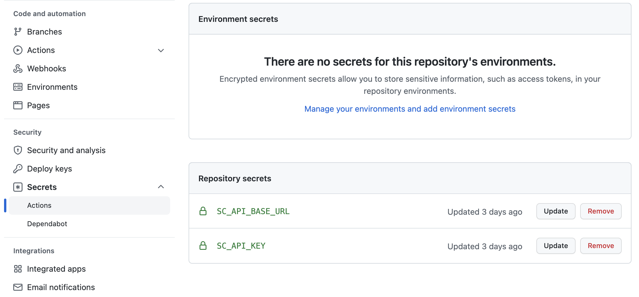 Add Repo secrets