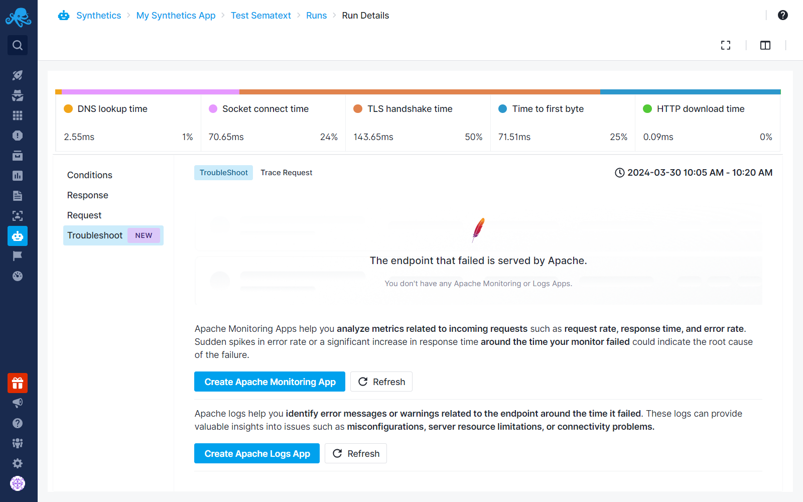 Apache Troubleshoot Tab